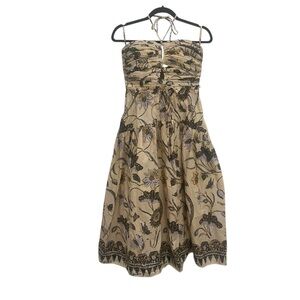 Ulla Johnson Floral Beige Yellow and Black Strapless Midi Dress 4 like new!